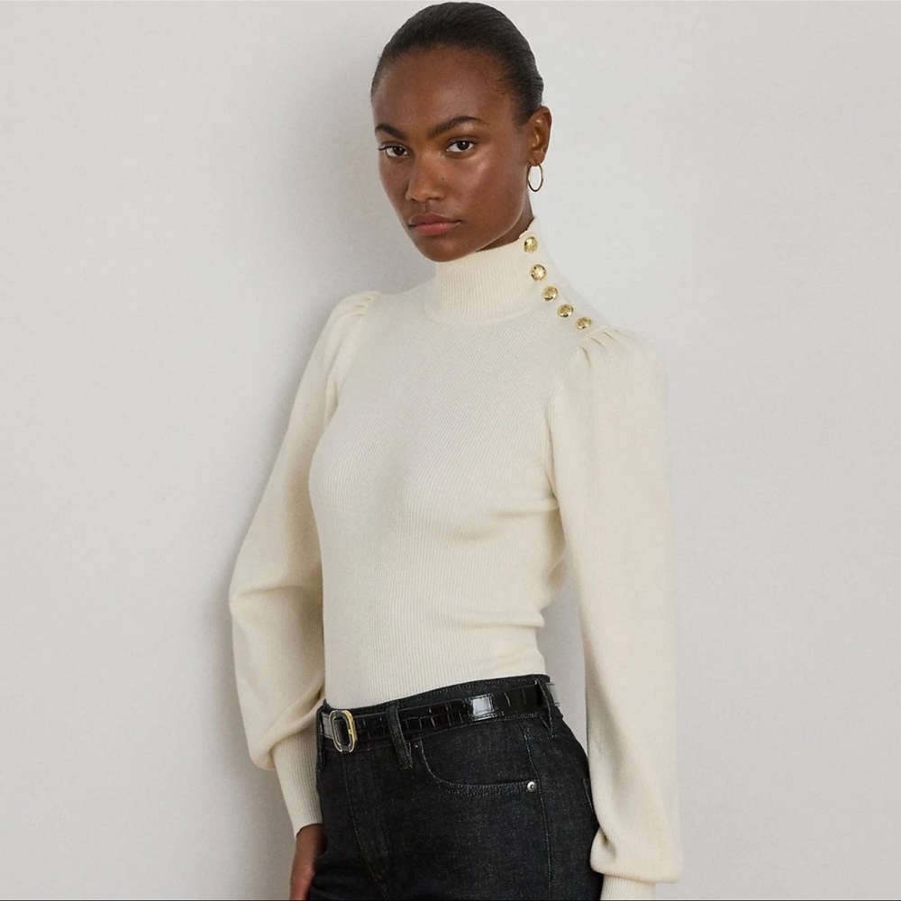 Lauren Ralph Lauren Cream Sweater with Gold Buttons